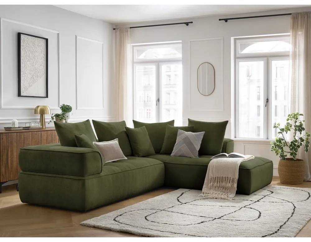 Zöld zsenília sarokkanapé (jobb oldali-L alakú) Whesley – Bobochic Paris