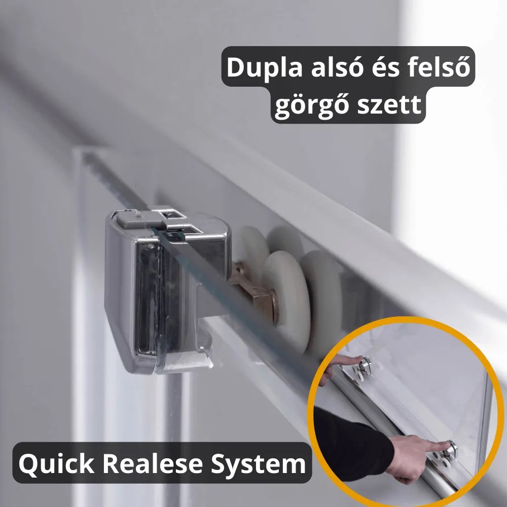 Stuxi Nizza 100x90 cm aszimmetrikus két tolóajtós zuhanykabin 6 mm vízlepergető biztonsági üveggel, króm elemekkel, 190 cm magas