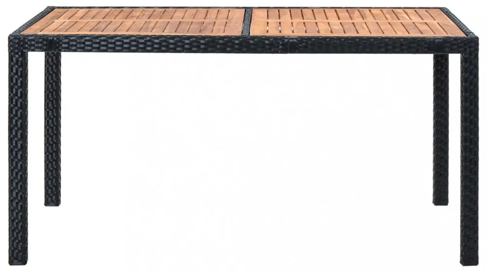 7 részes fekete kültéri polyrattan és akácfa étkezőszett