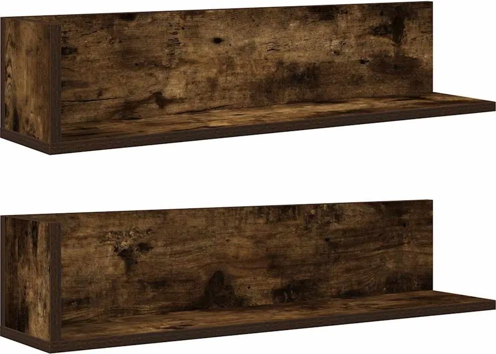 vidaXL 2 db füstös tölgy színű szerelt fa fali polc 75 x 16,5 x 16,5cm