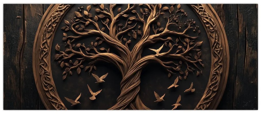 Kép – Fából készült életfa (120x50 cm)
