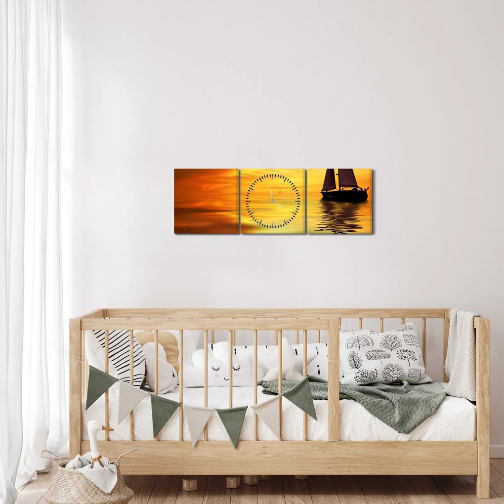 Kép - Vitorlás naplementében (órával) (90x30 cm)