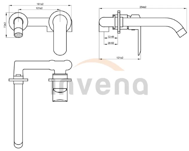 Invena Siros, rejtett mosdócsap, króm fényes, BP-90-U01-A