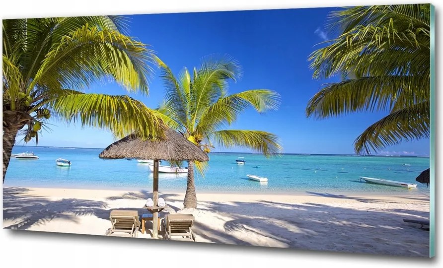 Fotó üvegkép Vitorlások a naplementében 125x50