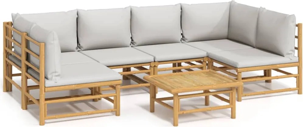 vidaXL 7 részes bambusz kerti ülőgarnitúra világosszürke párnákkal
