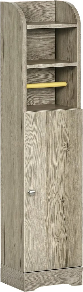 Kleankin Fürdőszoba Oszlop Segédszekrény, Többszörös Használatú Szekrény Állítható Polccal és WC-papír Tartóval a Hálóhoz 23x18x100 cm Szürke | Aosom