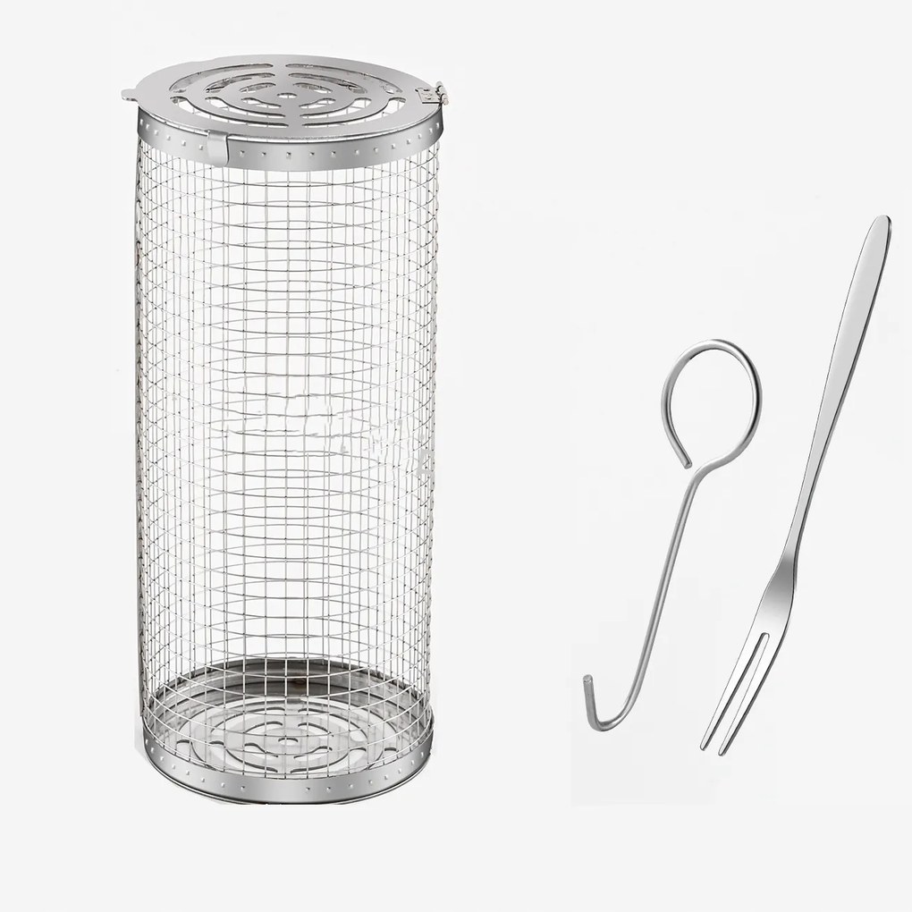 Rozsdamentes acél forgatható grillkosár Bbq zöldség-hús grillrács 21*9cm