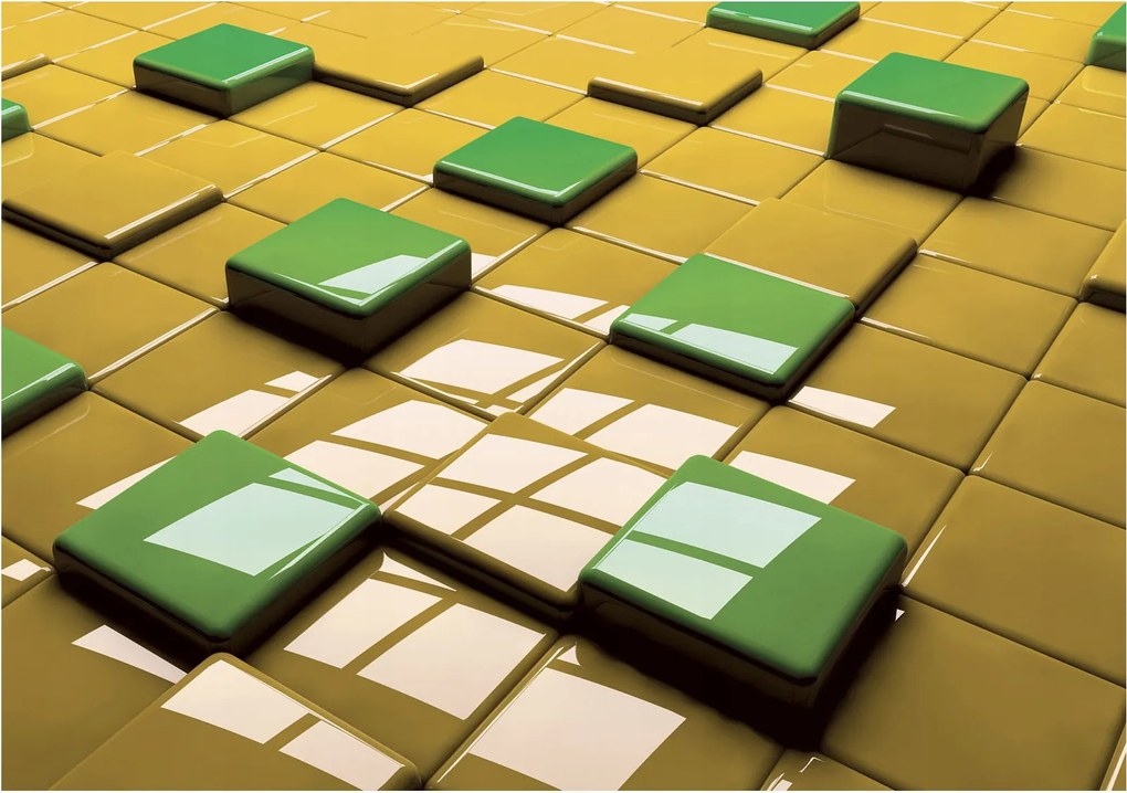 Tapéta Absztrakt Kocka Zöld Sárga Fényes Perspektíva 350x250 +ragasztó