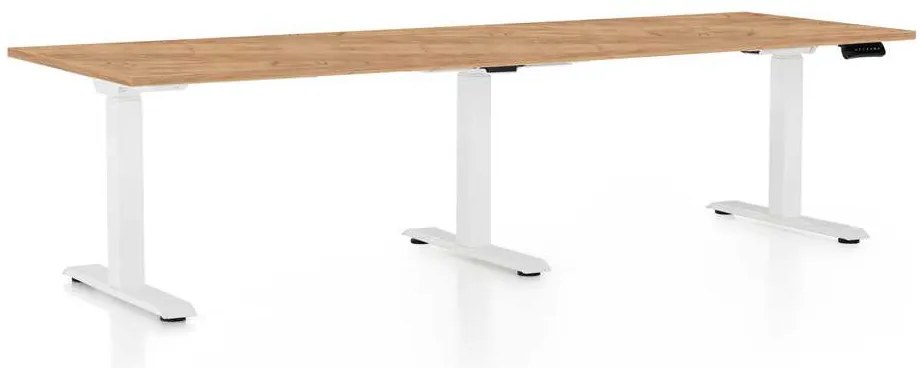OfficeTech Long állítható magasságú asztal, 240 x 80 cm, fehér alap, craft tölgy