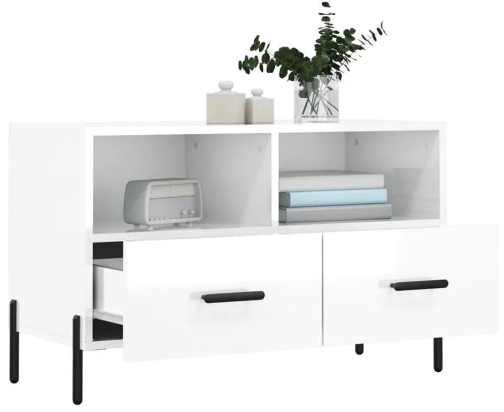 fehér magasfényű szerelt fa TV-szekrény 80x36x50 cm