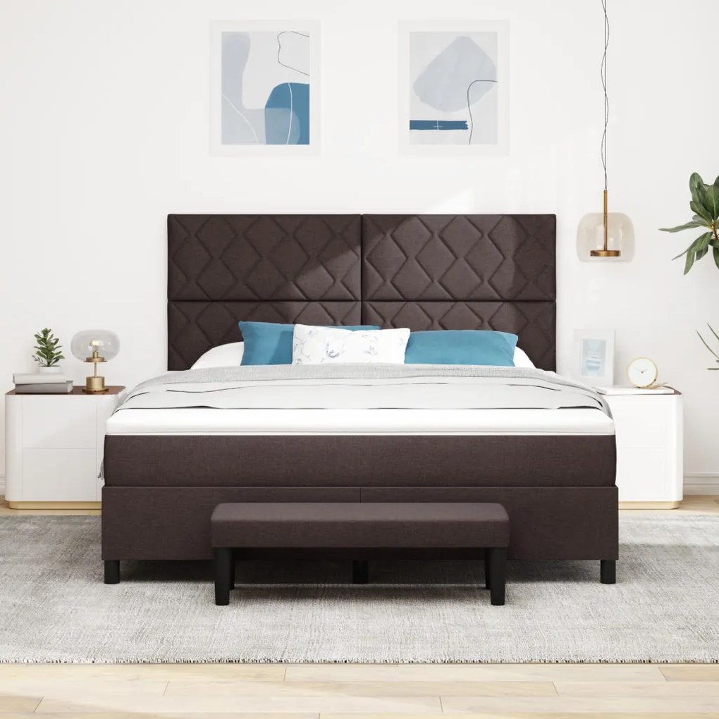 vidaXL Box Spring ágy matraccal és paddal sötétbarna 180x200 cm szövet