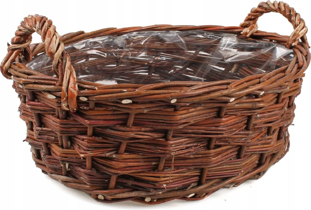 Ovális Fonott Virágtartó Kosár Fóliával 41x31x15/19 cm