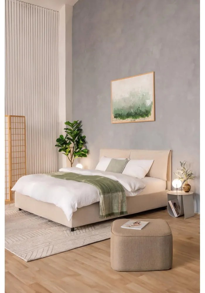 Bézs kárpitozott ágyneműtartós franciaágy ágyráccsal 160x200 cm Myra Pillow – Bonami Selection