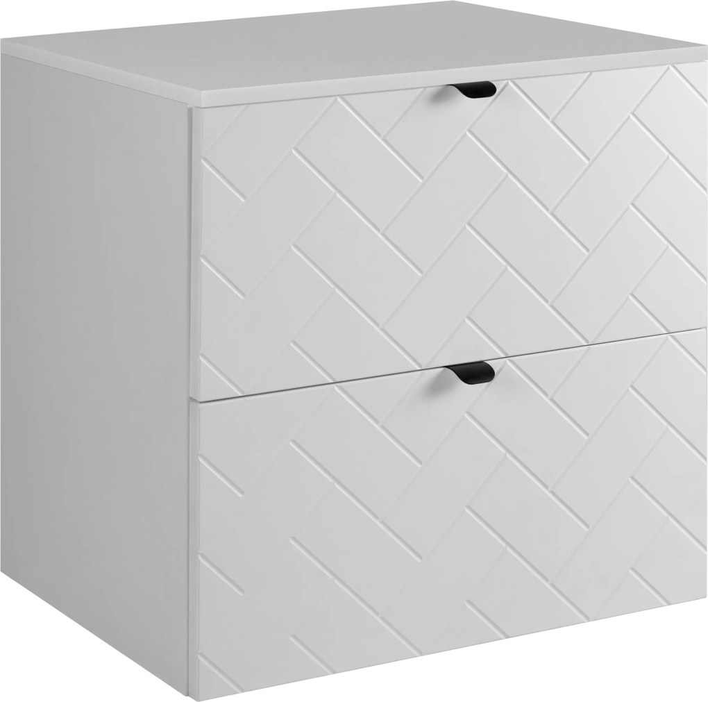 Fürdőszobai Falra Szerelhető Mosdószekrény 60 cm Fehér Halszálka Mdf Blat munkalappal