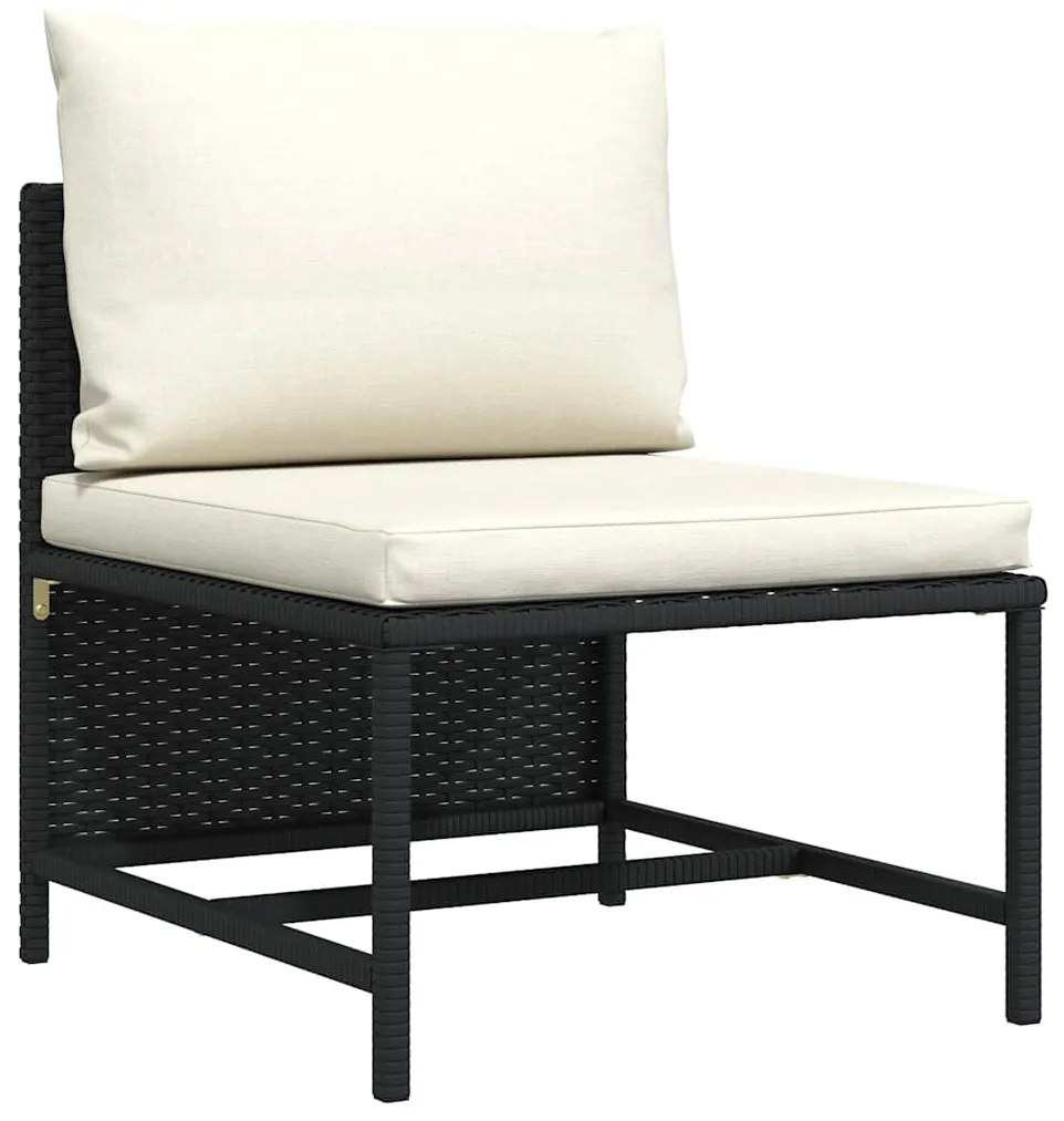 vidaXL fekete polyrattan elemes középső kanapé párnákkal