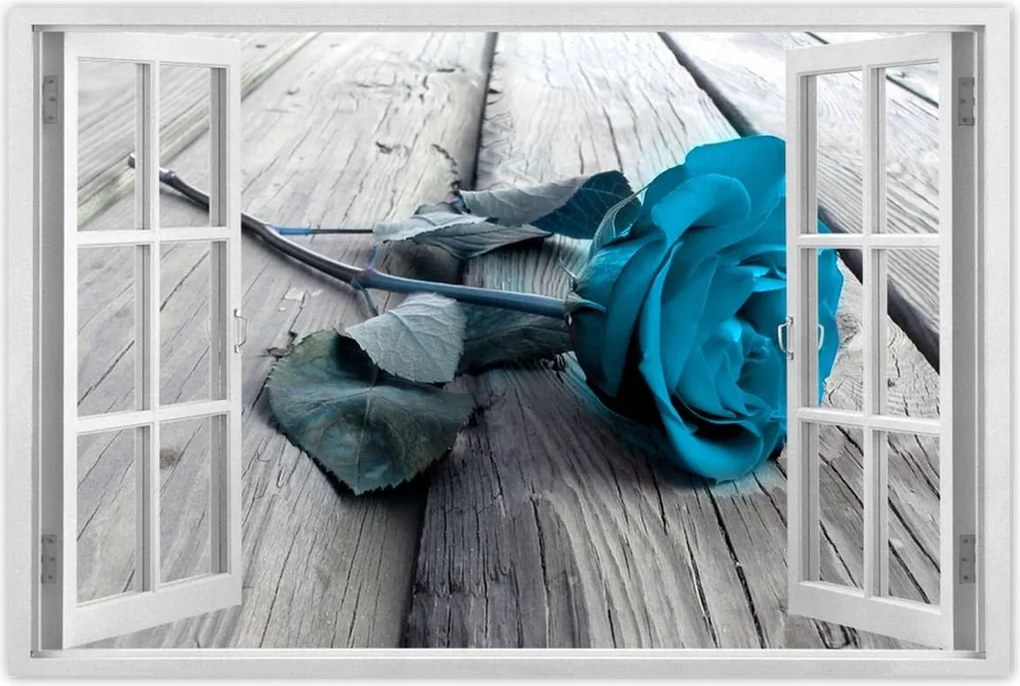 Poszterek 120x80 Kék rózsa a deszkákon