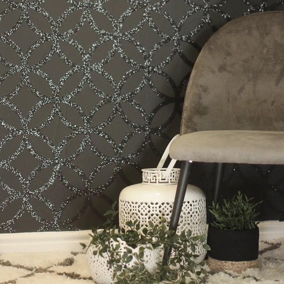 Arthouse Signature 1 Sequin Geometric fekete flitteres vlies tapéta – 921708