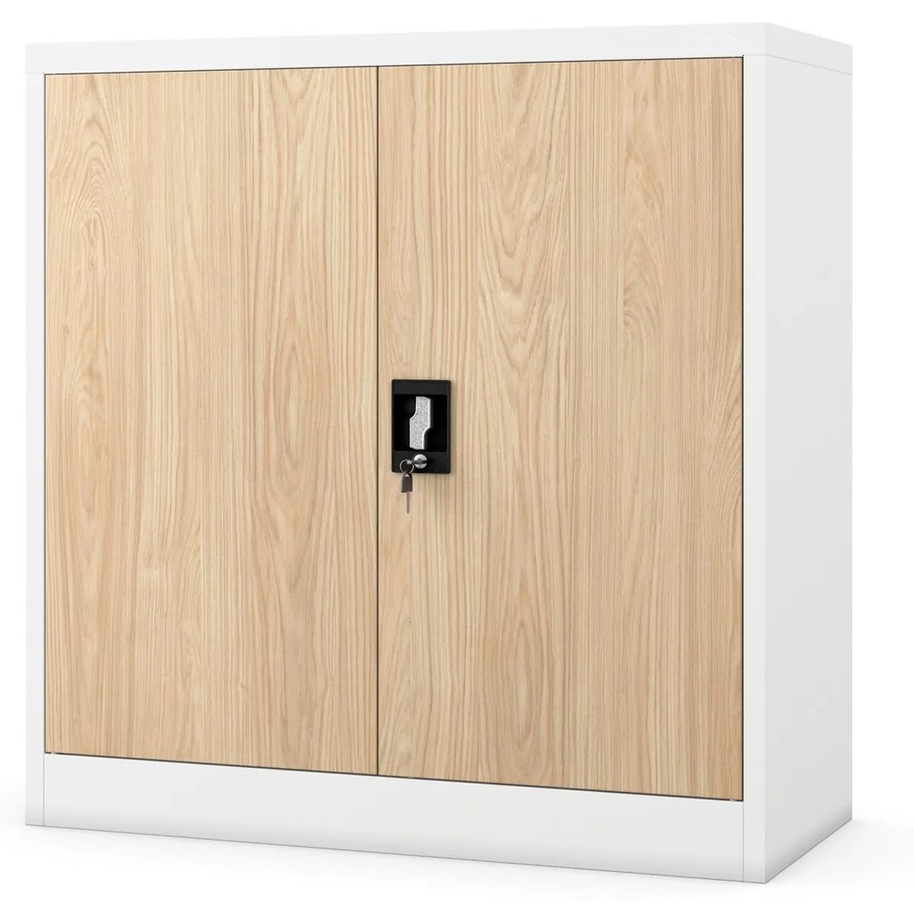 Alacsony fém irattartó szekrény BEATA, 900 x 930 x 400 mm, Eco Design: fehér/ sonoma tölgy