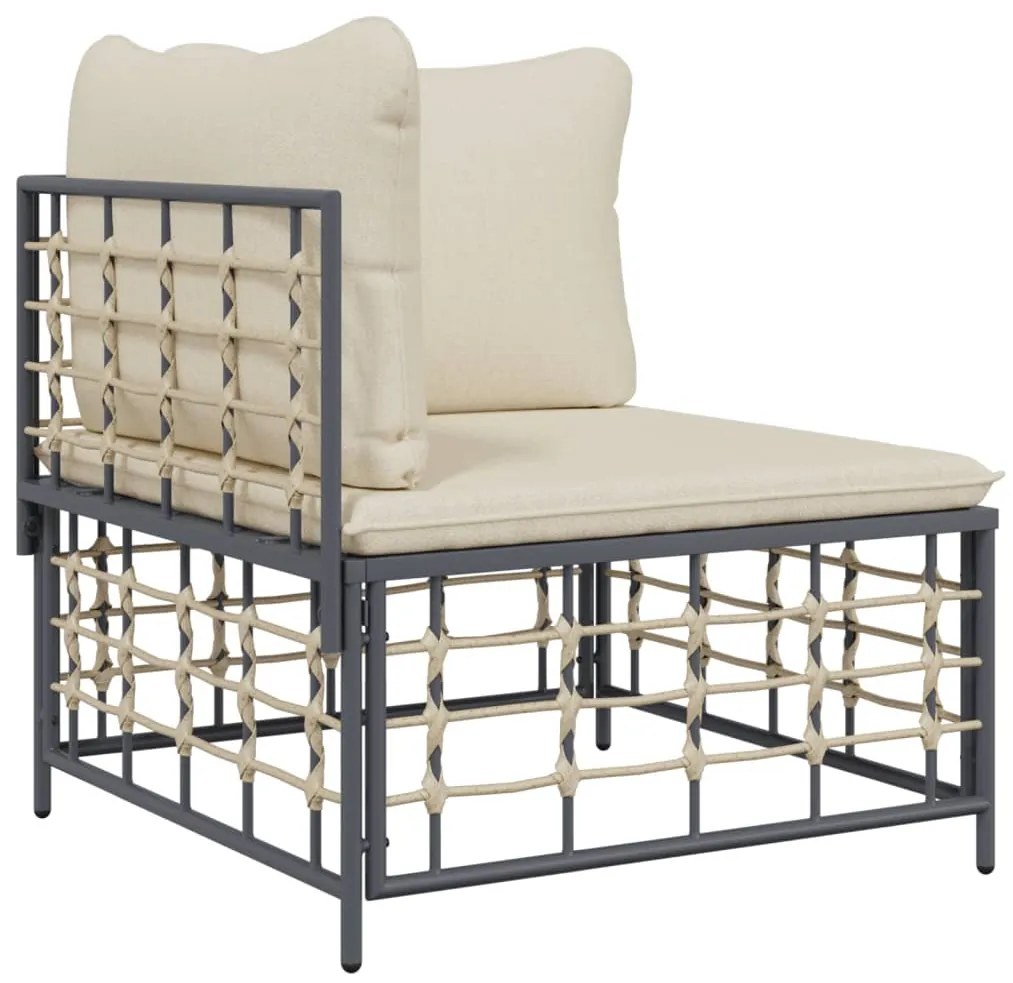 5 részes antracitszürke polyrattan kerti ülőgarnitúra párnákkal