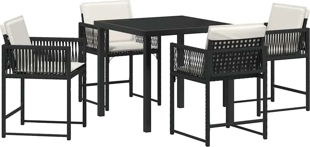 vidaXL Kert étkező szett 5 pcs Fekete polirattan