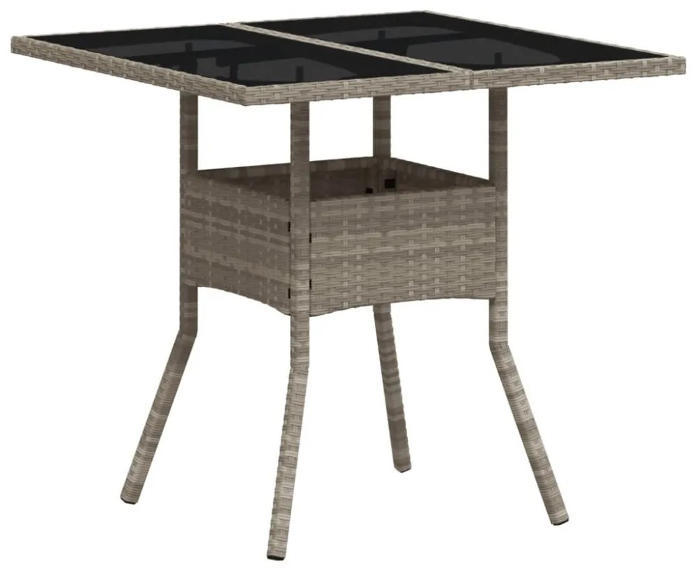 világosszürke polyrattan üveglapos kerti asztal 80 x 80 x 75 cm