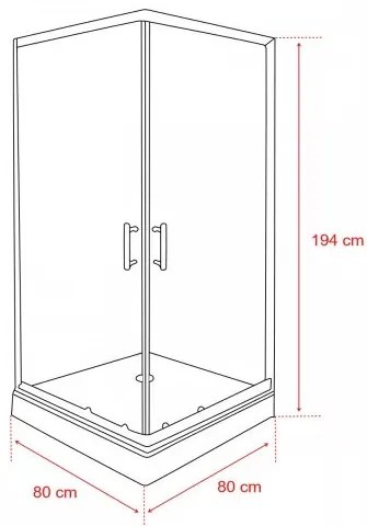 Spirit Clear 80x80 cm szögletes zuhanykabin, zuhanytálcával fekete