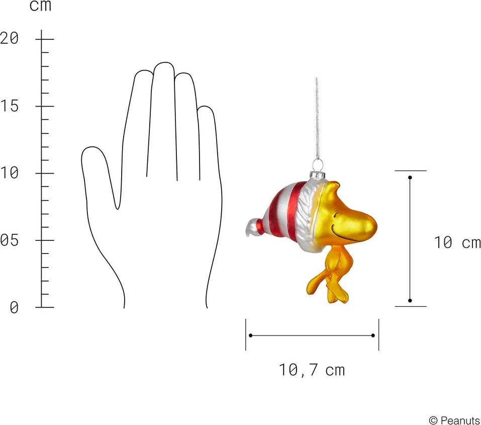 PEANUTS üveg karácsonyfadísz, Woodstock, 10 cm