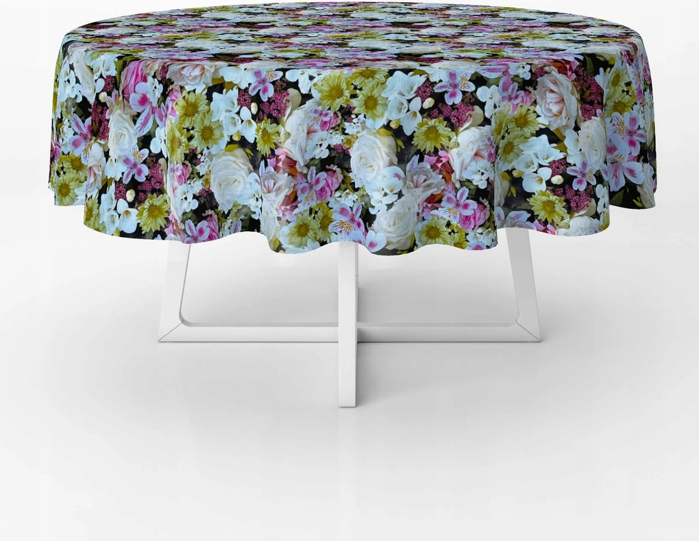 Abrosz Cerata Fekete Színes Virágokkal Kerek Vastag Kör 120 cm