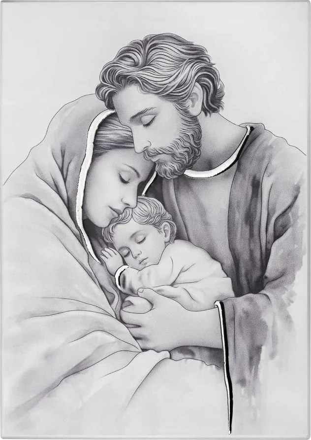 Vászonkép Szent Család 12 x 17 cm Fára festett Esküvő Évforduló Gravírozás