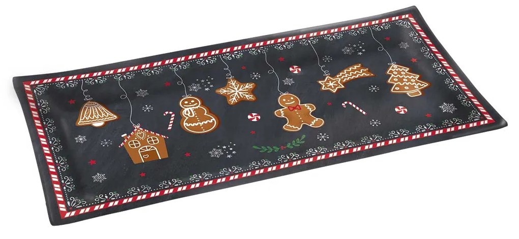 Mézeskalács karácsonyi üveg kínáló tál, 36x17 cm, díszdobozban - Gingerbread