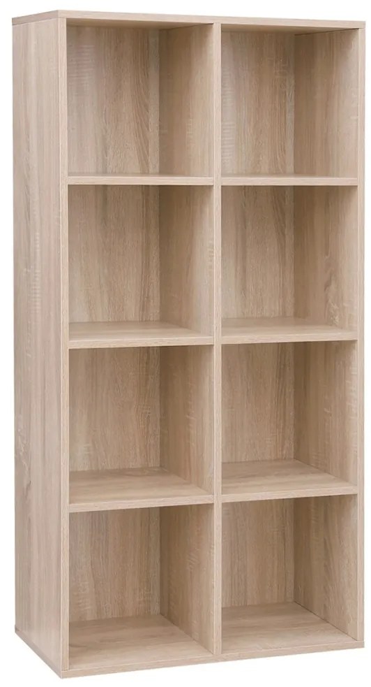Könyvespolc, tárolópolc, 8 rekeszes, tölgy 65x30x129cm
