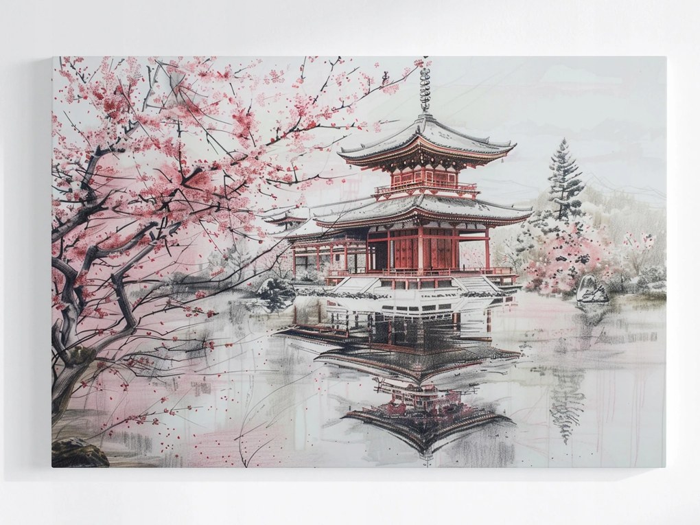 Poszter Japán Cseresznye Templom Pagoda Orient 60x40