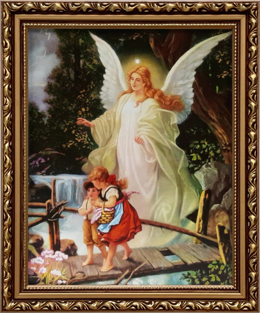 Vászonkép 29x24 Őrangyal Arany Angyal Díszített Keresztelő Keret