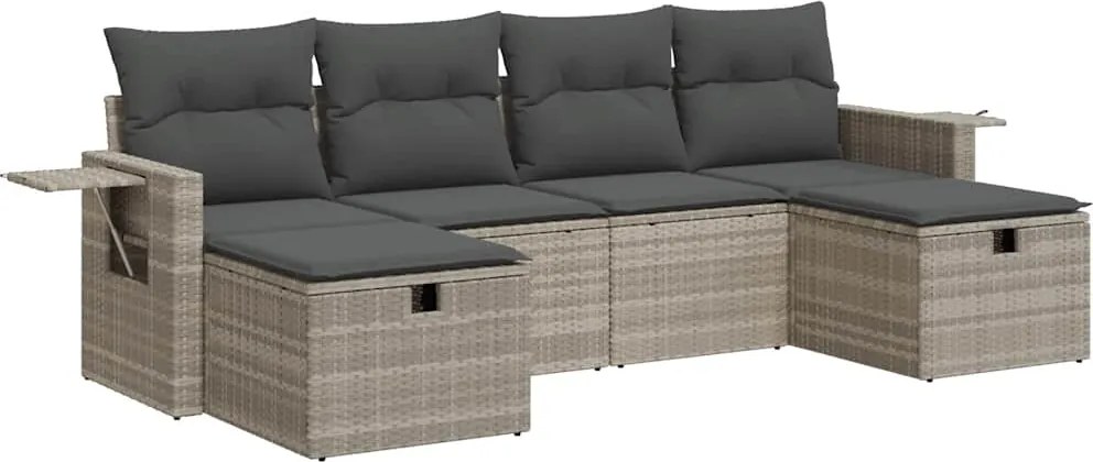 vidaXL 6 részes világosszürke polyrattan kerti ülőgarnitúra párnákkal