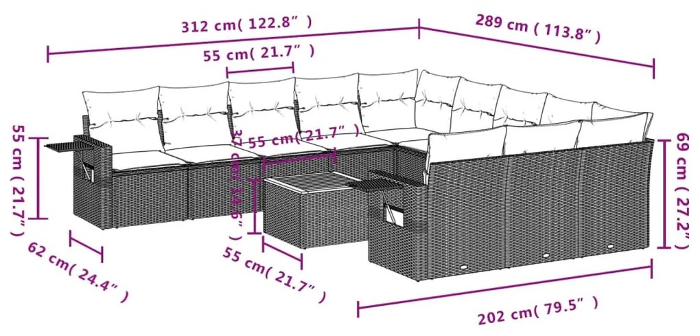 12 részes szürke polyrattan kerti ülőgarnitúra párnákkal