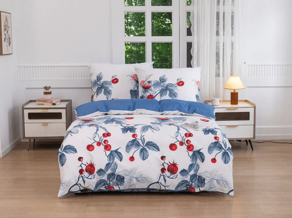 Flanel mikroszálas ágyneműhuzat BERRY BLOOM fehér-kék Ágyneműhuzat mérete: 70 x 90 cm | 140 x 200 cm