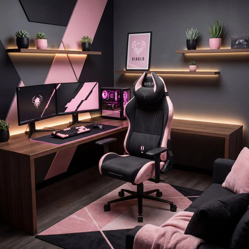 Gamer szék szövet Normal Size, fekete-rózsaszín: Diablo X-Horn 2.0 Akira Pink