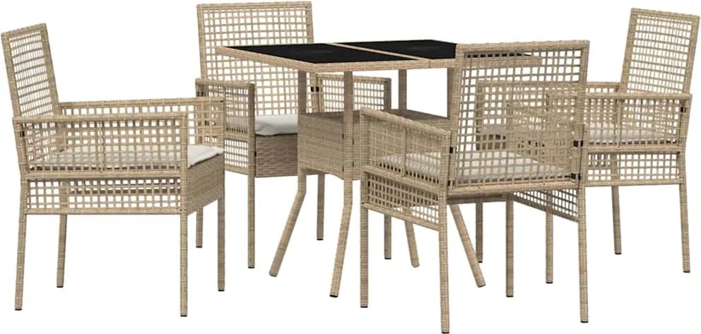 vidaXL Kert étkező szett 5 pcs Bézs polirattan