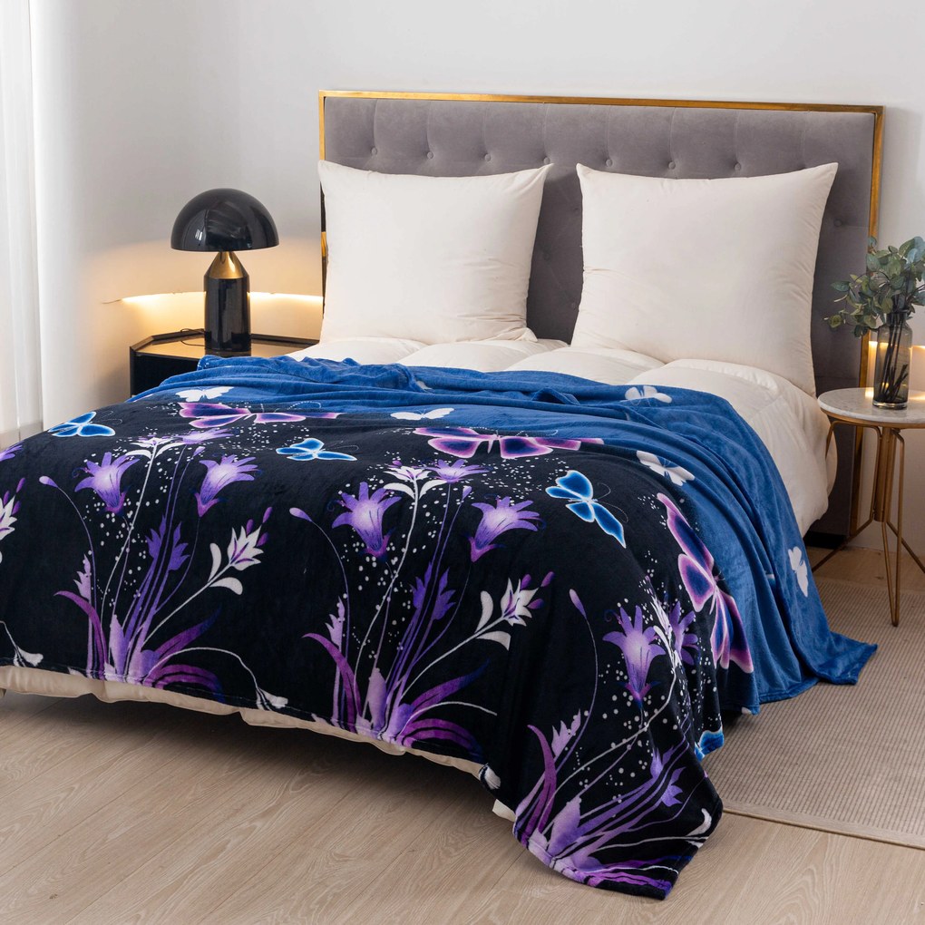 Mikroplüss takaró VIOLET BUTTERFLY sötétkék Méret: 200 x 220 cm