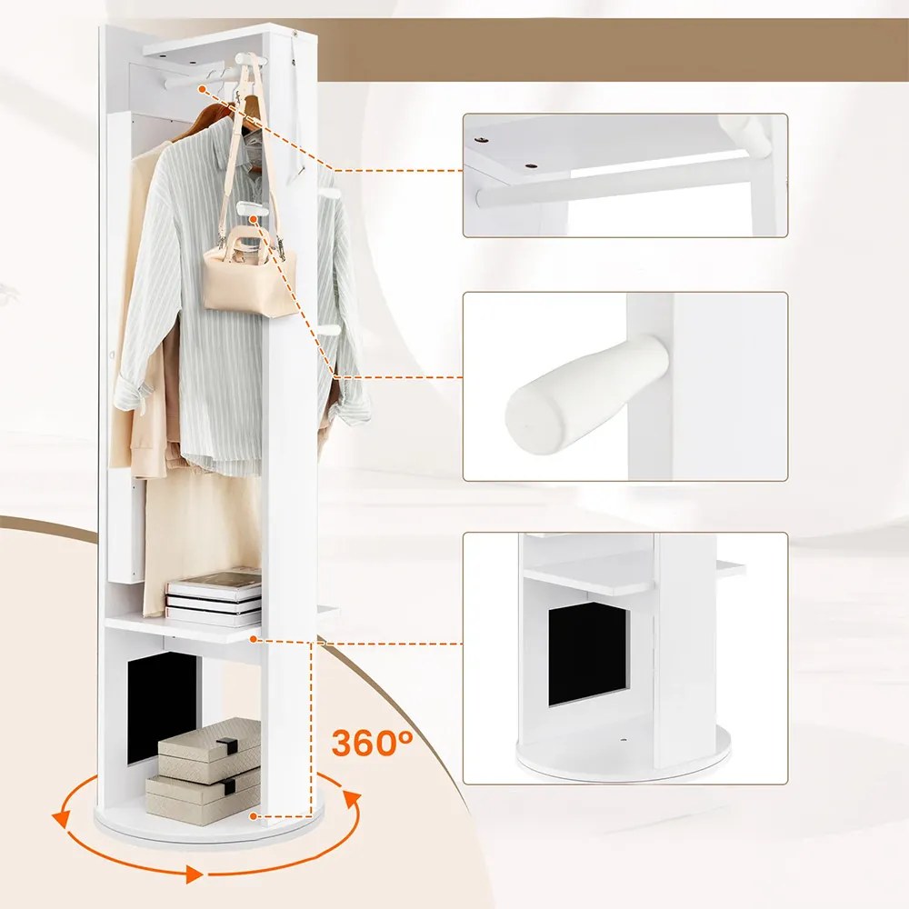 Körbeforgatható ékszerszekrény teljes alakos tükörrel és kabát tartóval