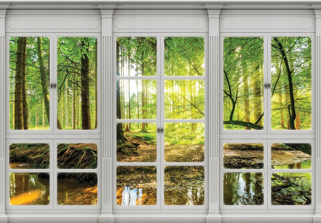 Fotótapéta Ablak Erdő Nap 3D Kilátás Természet Flizelin Tapéta 368x254