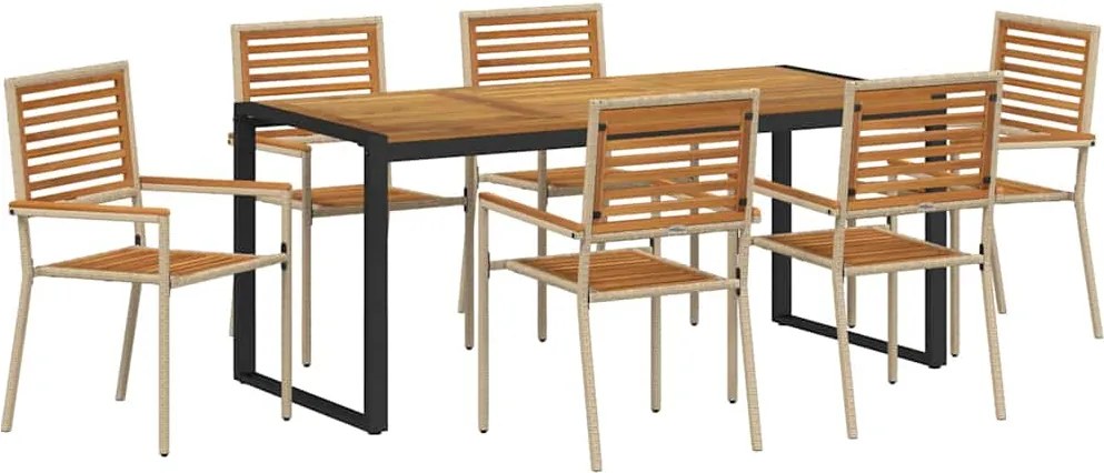 vidaXL Kert étkező szett 7 pcs Beige és barna polirattan