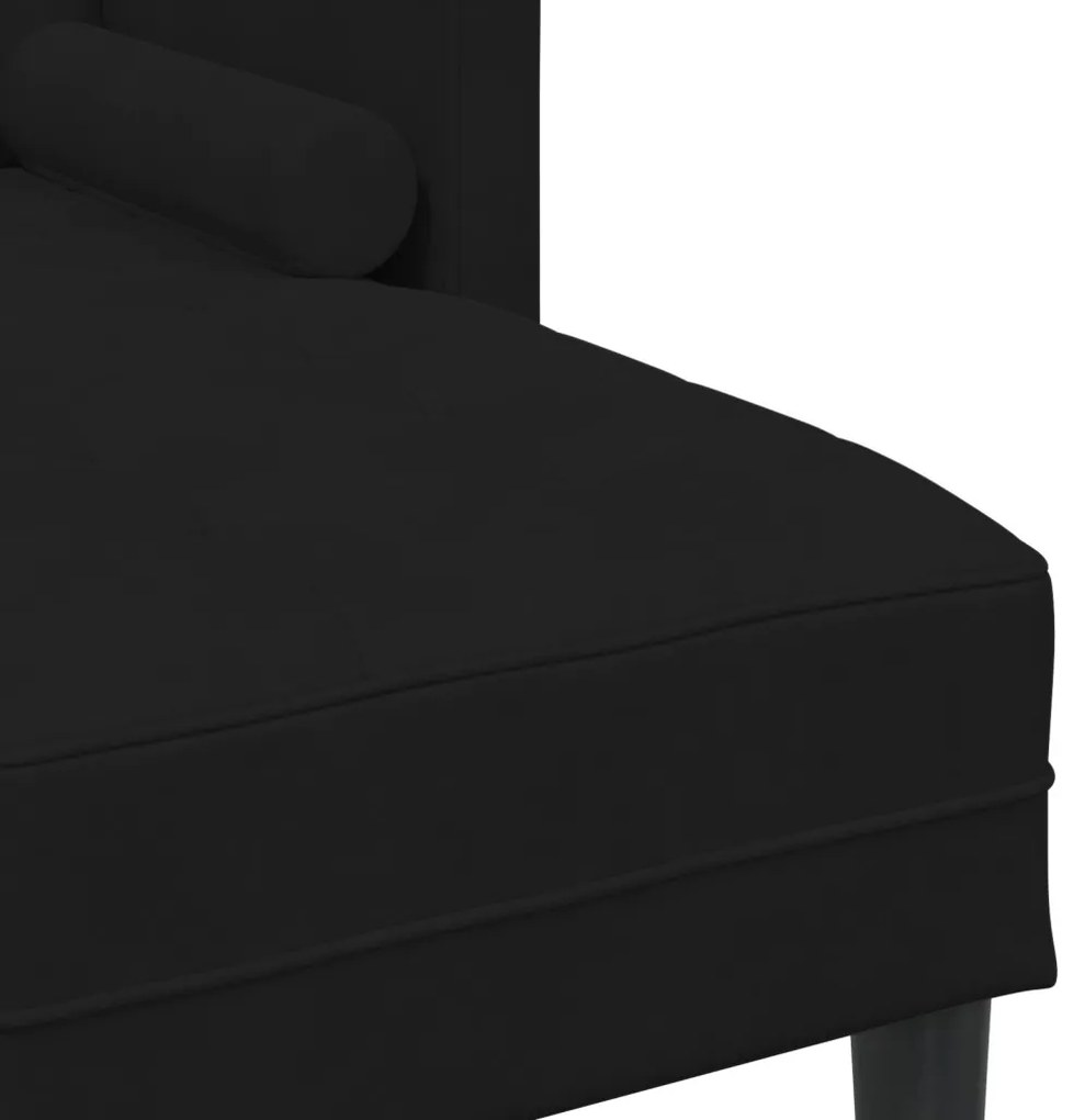 3-fős kanapé chaise longue - L alakú, fekete, 160 cm bársony
