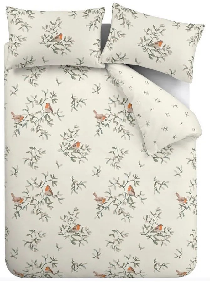 Krémszínű egyszemélyes flanel ágyneműhuzat 135x200 cm Mistletoe Robins – Catherine Lansfield
