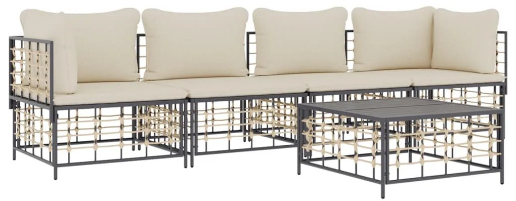 5 részes antracitszürke polyrattan kerti ülőgarnitúra párnákkal