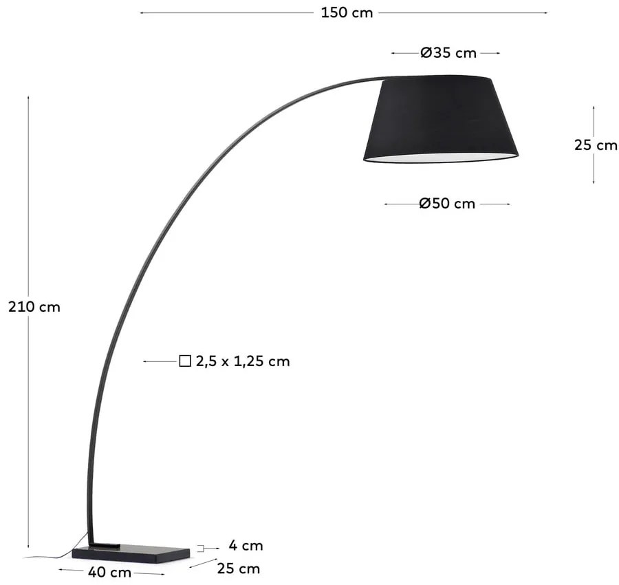 Fekete állólámpa textil búrával (magasság 210 cm) Juhe – Kave Home