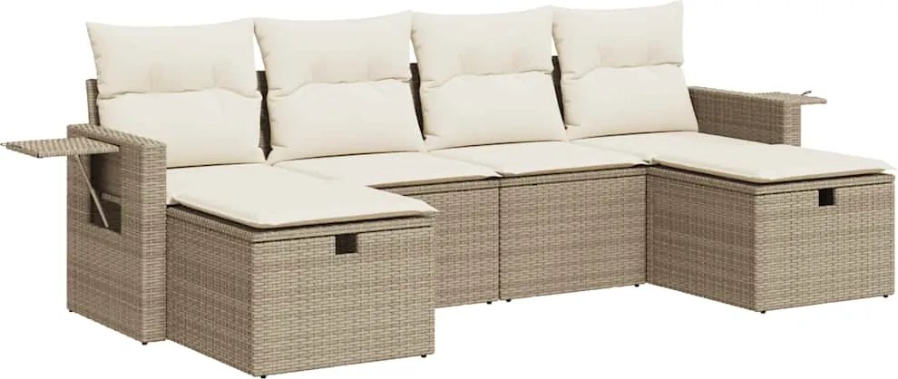 vidaXL 6 részes bézs polyrattan kerti ülőgarnitúra párnával