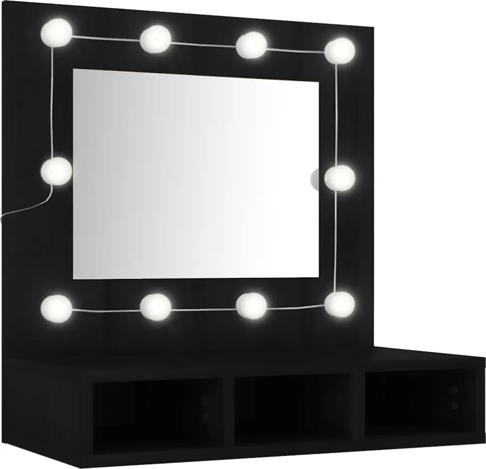 vidaXL fekete tükrös szekrény LED-ekkel 60 x 31,5 x 62 cm