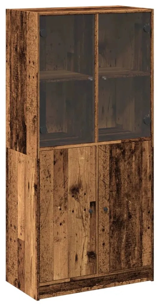 antik fa színű szerelt fa magasszekrény ajtókkal 68x37x142 cm