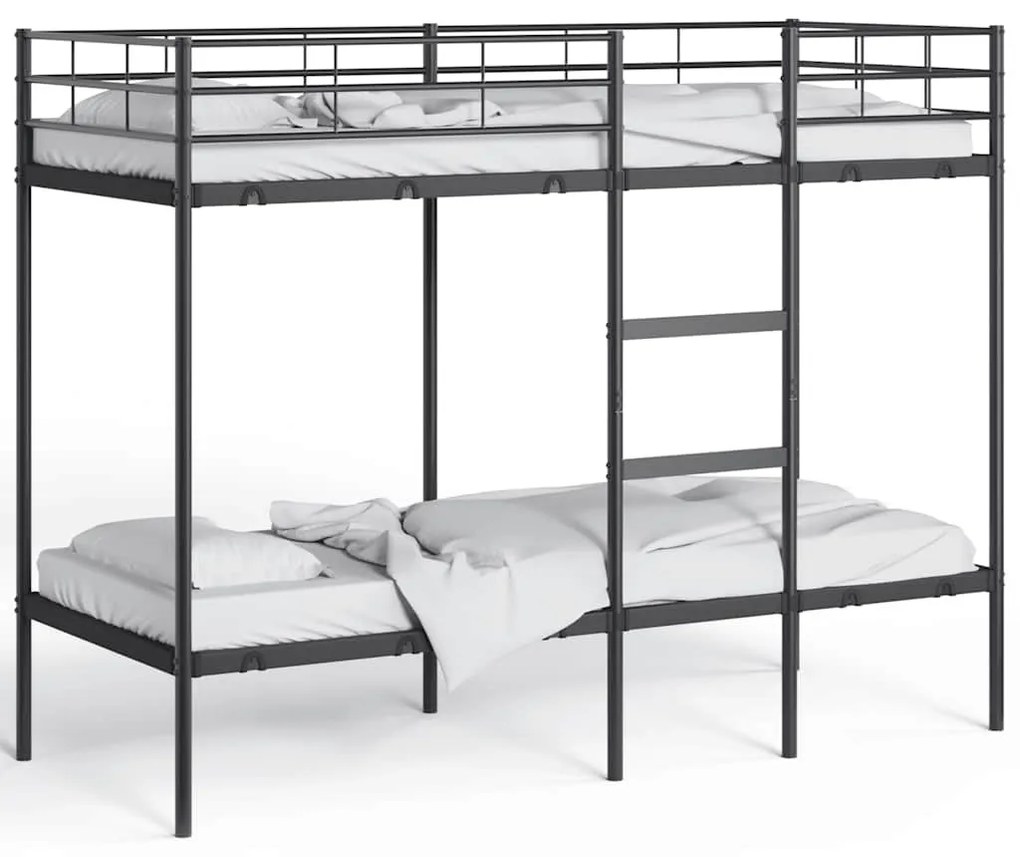 fekete acél emeletes ágy matrac nélkül 75 x 190 cm